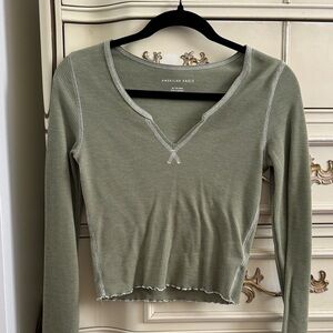 American Eagle Outfitters Sage Ribbed V-Neck Blouse